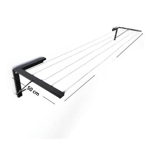 Glitz® Foldable Wall Mount Cloth Drying Stand | Space Saving Collapsible Metal Drying Rack for Dresses Balcony & Indoor Use | Wall Mounted Clothes Dryer Stand with Free Clothesline (Black)