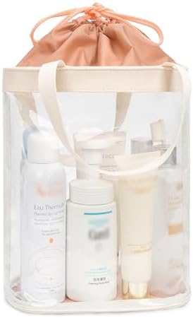 onemoky Travel Toiletry Bag, Clear Makeup Bag for Women, TSA Approved Toiletry Bag, Waterproof Clear Bag Cosmetic Pouch, Transparent Makeup Organizer, Carry on Airport Airline Compliant, Beige