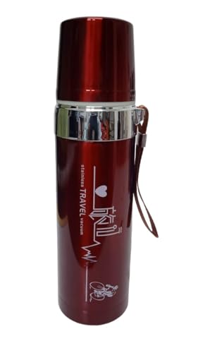 Water Bottle 600ML Stainless Steel Water Bottle, Leak-proof Lock, Food-grade Material, Stylish Design,Double Wall, Ideal For School Office Travel Outdoor Activities Sports Camping (RED)