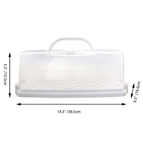 Agyvvt Bread Box with Handle Portable Loaf Cake Container Plastic Rectangular Food Storage Keeper Carrier 13inch Translucent Dome for Pastries, Bagels, Bread Rolls, Buns or Baguettes (White)