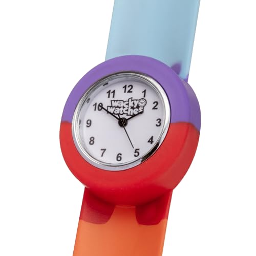 Multicolour Wacky Watch Slap On Strap Fast Fit Kids Childrens Silicone Band Unisex Instant Fit Any Size for Boys and Girls Learn to Tell The Time