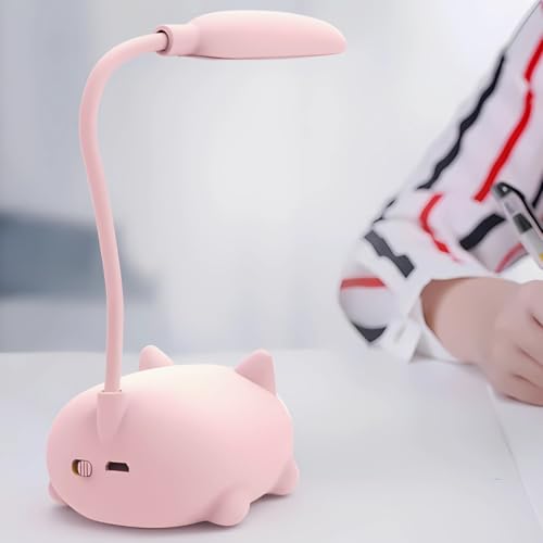 Kids Lamp,Children's LED Desk Lamp Cute Cat Lamp,Foldable Table Light USB Charge,Kawaii Desk Accessories,Flexible Gooseneck Eye Care Cartoon Small Desk Lamp Girls Gifts (Pink)
