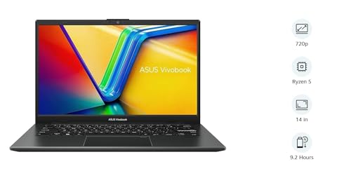 ASUS Vivobook GO 14 E140FA-NK185W (Mixed Black) Slim Laptop, R5 7520U 8GB 512GB PCIE G3 SSD, AMD Radeon, WIN11 HOME, 14-inch, HD Webcam, Fingerprint, Eng-Arb-Keyboard.