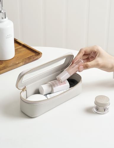 Small Cosmetic Bag for Purse Mini Makeup Bag for School Cute Clear Make Up Pouch for Travel Tiny Leather White Make Up Organizer Case for Backpack Toiletry Bag Waterproof Square Pouch with Zipper