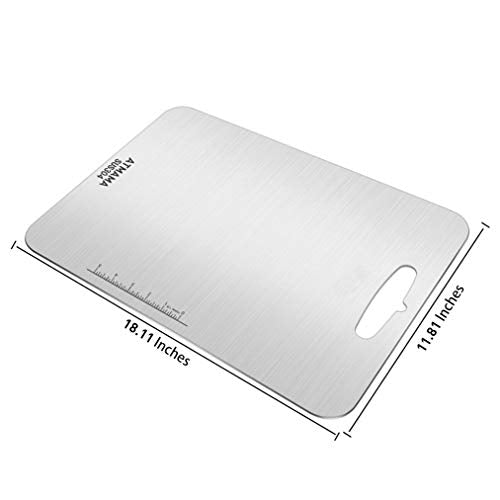 Atmama (Large,18.11"Lx 11.81"W) Stainless Steel Cutting Board for Kitchen, SUS-304 Chopping Board, Easy To Clean