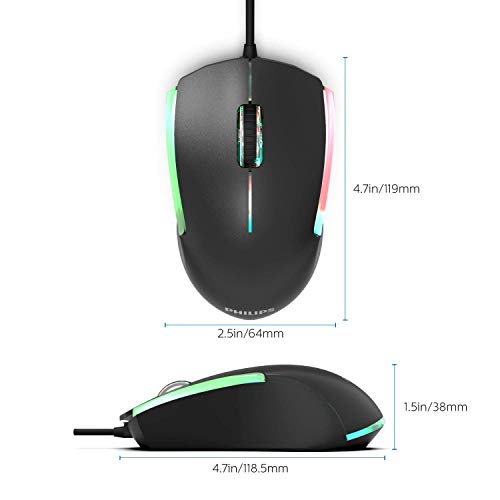 Philips SPK9314 3-Button Wired Computer Mouse with RGB Impeglow FX