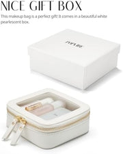 Small Cosmetic Bag for Purse Mini Makeup Bag for School Cute Clear Make Up Pouch for Travel Tiny Leather White Make Up Organizer Case for Backpack Toiletry Bag Waterproof Square Pouch with Zipper