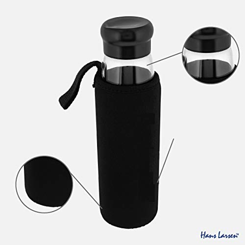 Hans Larsen Water bottle for kids, Glass water bottle with sleeve | Water bottle 500 mL, Hot water bottle with airtight Lids, water bottle bpa free, Glass water bottle for everyday use.