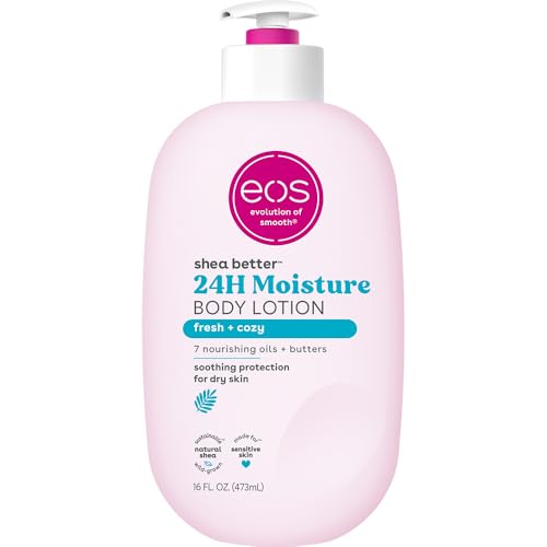 eos Shea Better Body Lotion Fresh & Cozy, 24-Hour Moisture Skin Care, Lightweight & Non-Greasy, Made with Natural Shea, Vegan, 16 fl oz