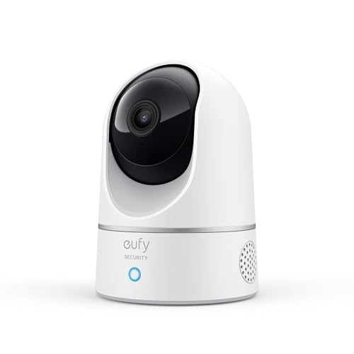 eufy Security 2K Indoor Cam Pan & Tilt, Home Security Indoor Camera, Human and Pet AI, Works with Voice Assistants, Motion Tracking, Night Vision, MicroSD Card Required, HomeBase Not Required.