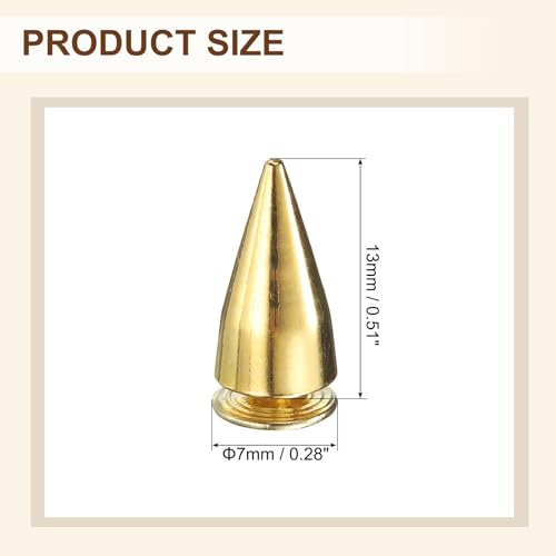 sourcing map 110 Sets Spikes and Studs, 7 x 13mm Cone Spikes Screw Back Studs Rivets, Cone Punk Spikes Rivet for Clothing Belts Bags DIY Leather Crafts, Gold