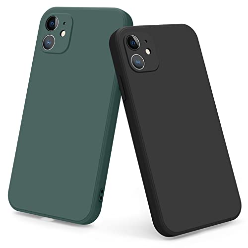 VANCLE Soft Silicone Cases for iPhone 11,[Military Grade Drop Protection] [Anti-Scratch Microfiber Lining] Shockproof Protective Phone Case Slim Thin Cover 6.1 inch (Black+Dark Green)