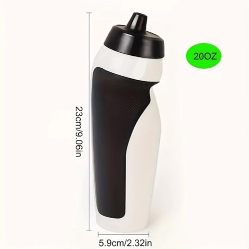 20oz Squeeze Sports Water Cup (600ml) - Ergonomic, Ideal for Gym, Football, Mountain Bike (White & Black)