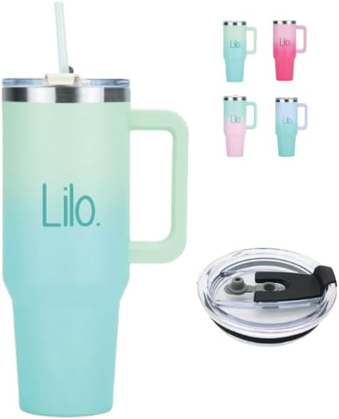 Lilo 40oz /1200ml Tumbler with Straw and Lid Vacuum Insulated Stainless Steel Travel Tumblers Cup Holder Friendly, Leak Proof Reusable Water and Coffee Tumbler for Hot & Cold Drinks (Lavender Moss)