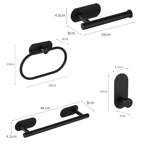 ARTHOM Bathroom Hardware 4 Set, Hand Towel Bar Accessories Stainless Steel Towel Bar Set Wall Mounted Include 16.5" Bathroom Towel Rack, Toilet Paper Holder, Towel Ring, Robe Hooks (Silver)