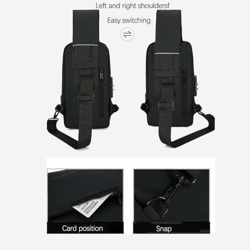 Crossbody Sling Bag Casual Daypack Body Chest Shoulder Bag for Men with USB Charging Port Shoulder Backpack for Travel and Hiking