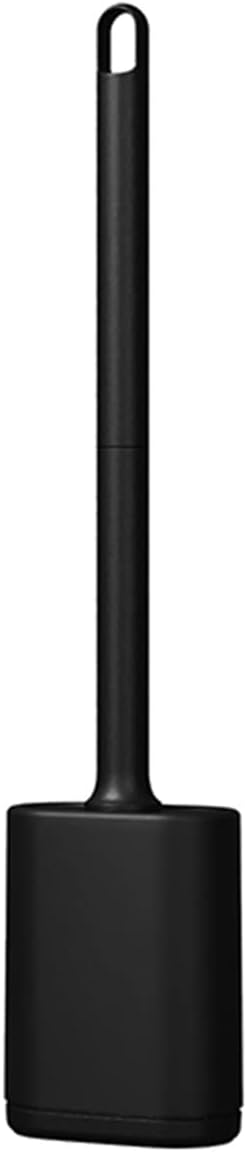 Silicone Toilet Brush and Holder Set with No-Slip Long Plastic Handle & Soft Flexible Bristles - Base for Anti-Drip - Wall Mounted Brush - Deep Cleaning (Black)