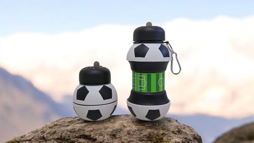 Collapsible Water Bottle for Kids – BPA-Free, Leak-Proof & Portable | Flexible, Foldable Kids Water Bottle for School, Travel & Sports | Fun Football & Basketball (Football)