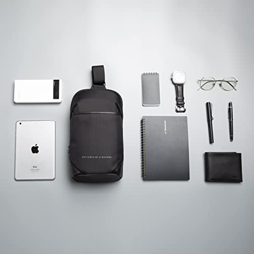Kingsons Sling Bag Small Crossbody Backpack for Men Waterproof Chest Shoulder Bags Casual Daypack for Travel Cycling, Ks3211, Small, Stylish Simple Black Sling Bag