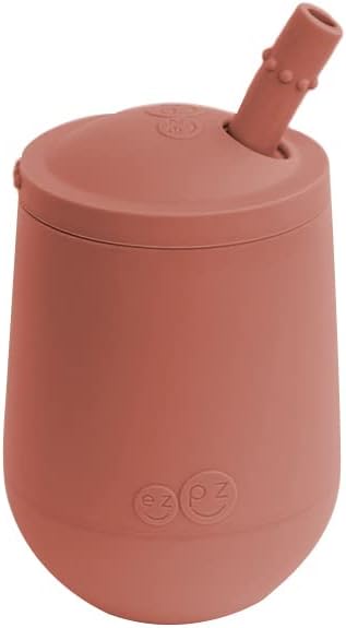 ez pz Ezpz Mini Cup + Straw Training System (Blush) - 100% Silicone Training Cup For Infants + Toddlers - Designed By A Pediatric Feeding Specialist - 9 Months+