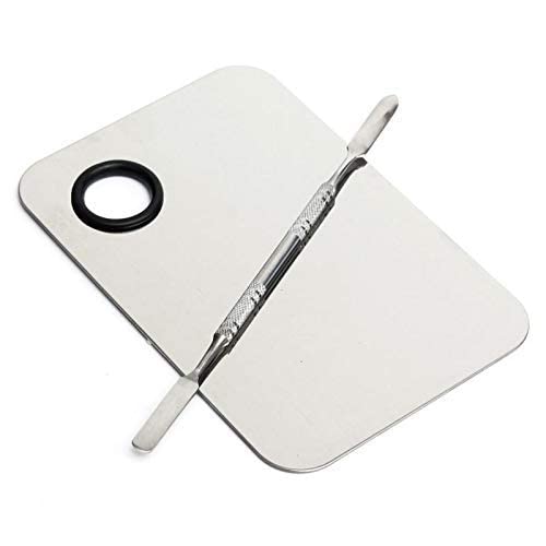 Cosmetic Acrylic Nail Art Makeup Polish Mixing Palette Spatula Stainless Steel Makeup Mixer Nail Art Polish Plate Foundation Eyeshadow Eye Shadow Mixer Palette with Spatula Rod