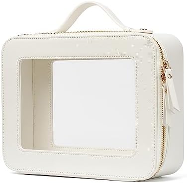 Small Cosmetic Bag for Purse Mini Makeup Bag for School Cute Clear Make Up Pouch for Travel Tiny Leather White Make Up Organizer Case for Backpack Toiletry Bag Waterproof Square Pouch with Zipper