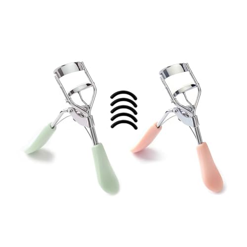GTOULKXN 2pcs(1Pink&1Green) Eyelash Curler For Ladies, Universally Applicable for All Eye Sizes, Achieves Curls, Sleek Design for Superior Grip, Eye Beauty Accessory Comes with 5 Rubberized Strip