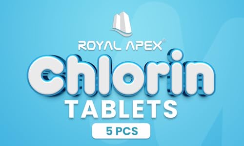 Royal Apex Slow-dissolving Chlorine Tablets 1KG, Pool and Spa Water Bacteria, Algae Disinfection Treatment with Sunlight/UV Protection, TCCA 3" 200g x 5 pcs, Made in EU (1 Tin (5 Tablet))