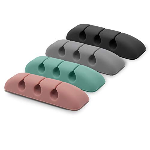 Ringke Cable Organizer [4 Pack] Clips Management TPU Silicone Adhesive Wire Holder Accessory for Power Cords, Home, Office, Cubicle, Headphone, Car