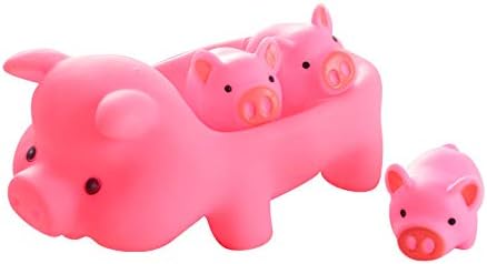 YUERFEILA Baby Bath Toys 4Pcs Rubber Pink Pig Family Squeak Float Bath Ducks Bath Tub Shower Toys for Toddlers Boys Girls