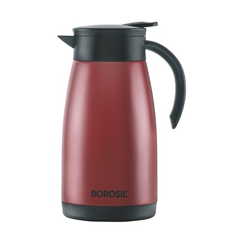 BOROSIL VACUUM INSULATED STAINLESS STEEL TEAPOT | TEA POT | THERMAL FLASK | THERMOS | CARAFE | JUG | COFFEE POT | FOR WATER, COFFEE, TEA | RED 1 LITER