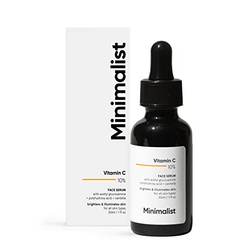 Minimalist 10% Vitamin C Face Serum for Skin Brightening | Highly Stable & Effective Face Serum with pure Ethyl Ascorbic Acid & Acetyl Glucosamine for Glowing Skin | 30ml
