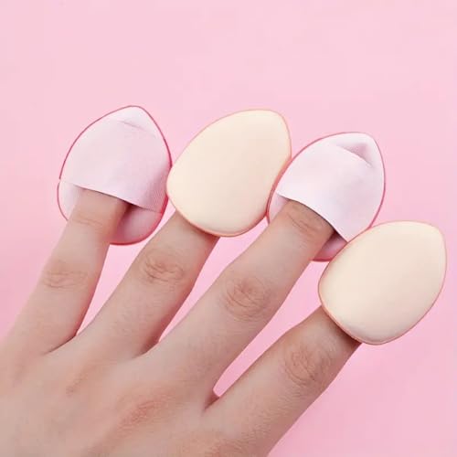 Pack Of 5 Mini Finger Powder Puff Applicator Makeup Sponge Set, Reusable Soft Plush Cosmetic Foundation Tools Face Make Up Wet Dry Use for Concealer, Suitable Beauty Blender (Pink)