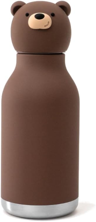 Bestie Giraffe Kids Water Bottle, 16oz/460ml Stainless Steel - Brown - Bear Head