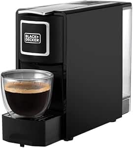 BLACK+DECKER Capsule Coffee Machine, 1140W, Compatible with Espresso Coffee Capsules, Espresso and Lungo Option, Compact Design, One-Touch Control, Fast Brewing, Removable Drip Tray, Black- CCM100-B5 - Capsule