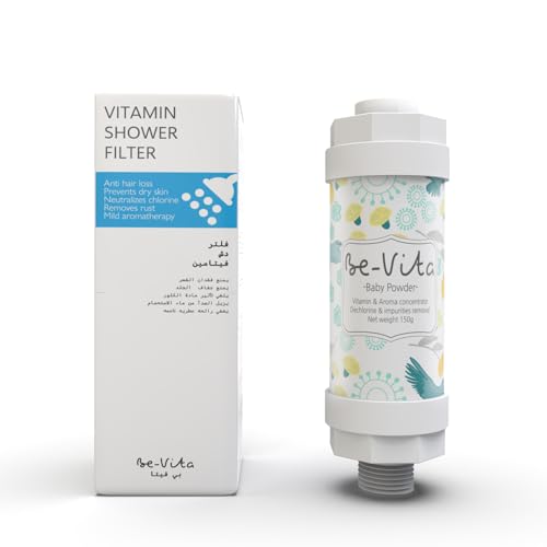 Be-Vita Korean Vitamin Shower Filter - Anti Hair Loss - Prevents Dry Skin - Chlorine Removal - Rust Removal - Relaxing Aromatherapy - Non-Toxic (Baby Powder)