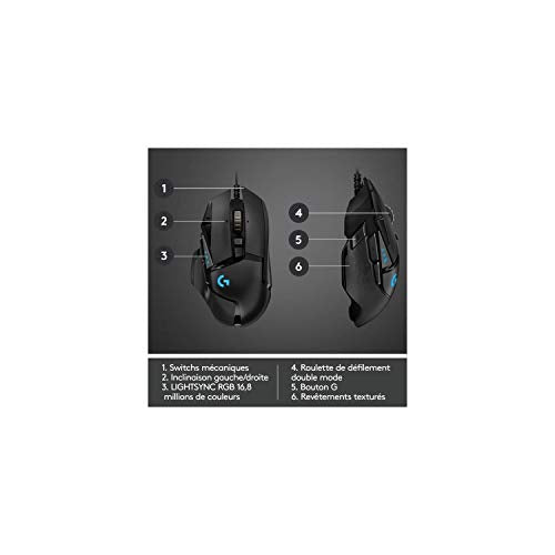 Logitech G502 HERO High Performance Wired Gaming Mouse, HERO 25K Sensor, 25,600 DPI, RGB, Adjustable Weights, 11 Programmable Buttons, On-Board Memory, PC / Mac - Black