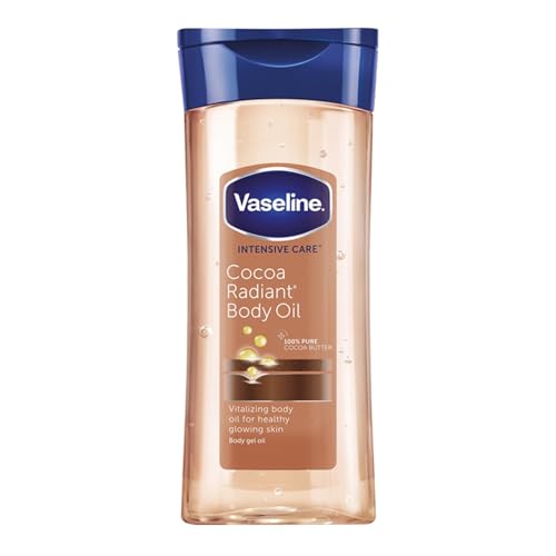 Vaseline Intensive Care Cocoa Radiant Vitalizing Body Oil With 100% Pure Cocoa Butter & Replenishing Oils For Long-Lasting Radiant Glow| Non-Greasy Body Gel Oil for Healthy & Glowing Skin| 200 ml