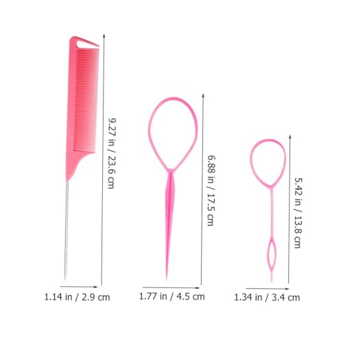 Hair Styling Braid Comb Tool, Set of 4, Rubber Bands Remover Edge Hairbrush Hair Tail Tools Ponytail Maker Accessories for Girls Women Professional and DIY Hairstyling
