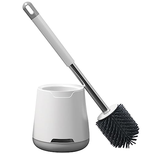 Wesoke Toilet Brush and Holder Set, Silicone Toilet Cleaner Brush Deep Cleaning Toilet Bowl Brush with Ventilated Holder & Long Handle for Bathroom Restroom, Floor Standing Toilet Scrubber Accessories