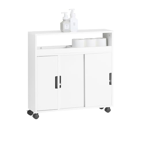 (UAE STOCK) SoBuy BZR02-W New Version Bathroom Toilet Paper Cabinet, Bathroom Storage Cabinet Cupboard on Wheels,دولاب تخزين
