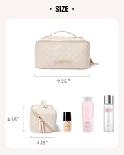 EACHY Travel Makeup Bag,Large Capacity Cosmetic Bags for Women,Waterproof Portable Pouch Open Flat Toiletry Bag Make up Organizer with Divider and Handle
