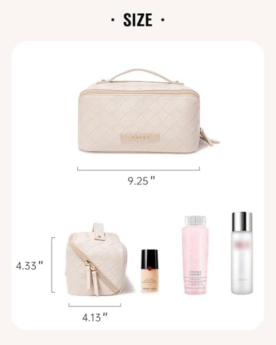 EACHY Travel Makeup Bag,Large Capacity Cosmetic Bags for Women,Waterproof Portable Pouch Open Flat Toiletry Bag Make up Organizer with Divider and Handle