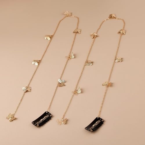 ChicAbode 4pcs Butterflies Hair Braided Chain, Rhinestones Hair Jewelry, Gold Butterflies Hair Clips, Hair Gold Chain Accessories, Dainty Tassel Hair Accessories for Girls Women Gift