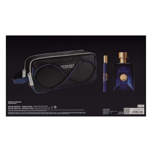 Versace Dylan Pour Natural EDT Spray and Cosmetic Bag 3-Piece Gift Set for Men, Blue