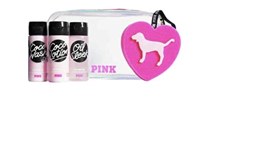 Victoria?? Secret PINK COCO Gift Set Coconut Oil 5 pc - Wash, Lotion, Oil, Sponge, Beauty Bag