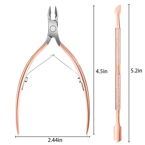 KASTWAVE Cuticle Trimmer with Cuticle Pusher, Cuticle Remover Professional Stainless Steel Cuticle Cutter Nippers Rainbow Sharp Durable Pedicure Manicure Tools for Fingernails and Toenails (Rose Gold)