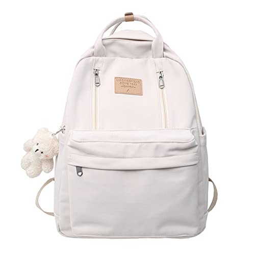 JHTPSLR Preppy Backpack with Plushies Cute Vintage Backpack for School Girls Light Academia Bookbags Solid Aesthetic Backpack