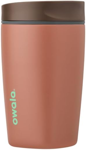 Owala SmoothSip Slider Insulated Stainless Steel Coffee Tumbler, Reusable Iced Coffee Cup, Hot Coffee Travel Mug, BPA Free 20 oz, Grey/Blue (High Dive)