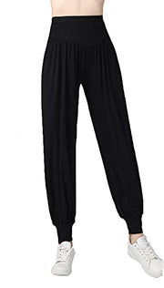 é€šç”¨ Women Casual Loose Pants Elastic Soft Odell Cotton Beach Pants Plus Size Dance Yoga Harem Pants (Black, 3XL)
